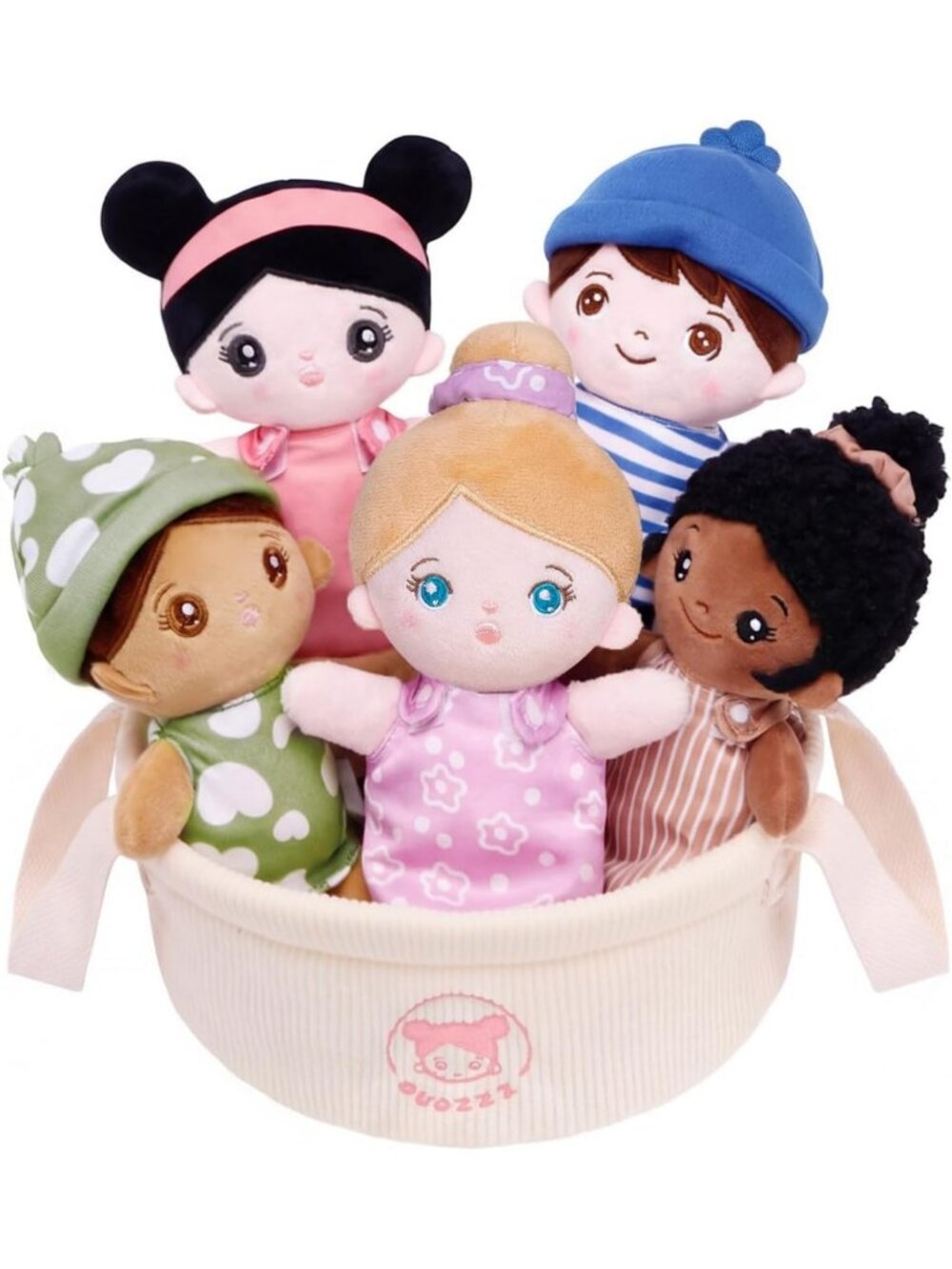 Set of 5 Soft Multicultural Plush Baby Dolls - 7.5” Cuddly Toy Collection